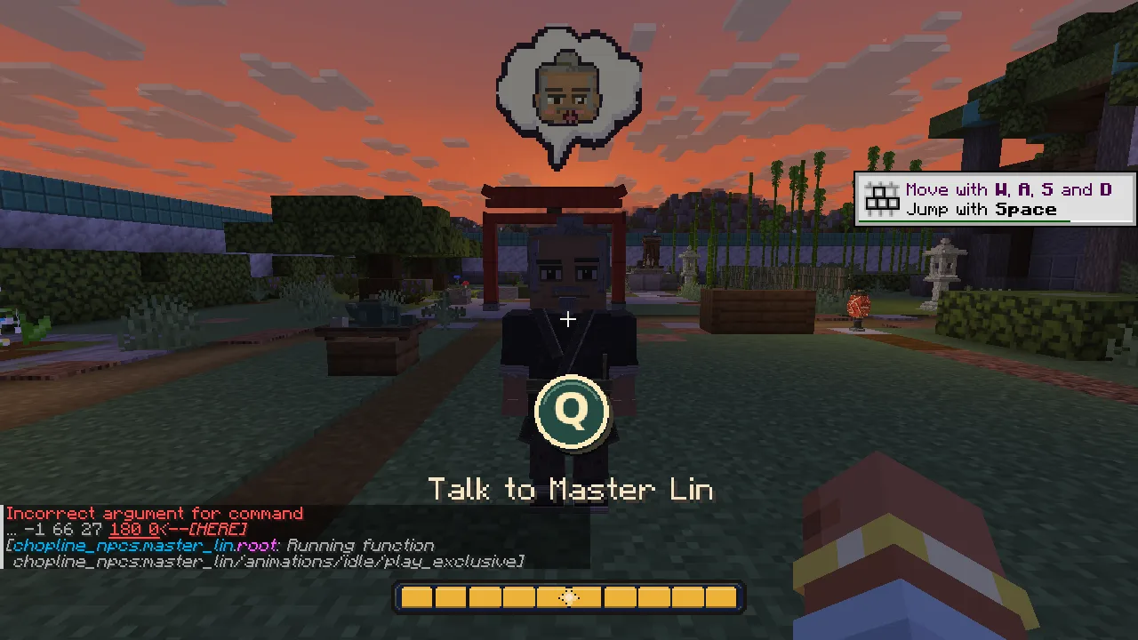 Master Lin under a red gate at sunset